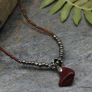 Earthy Red Jasper Pendant with Beaded Chain